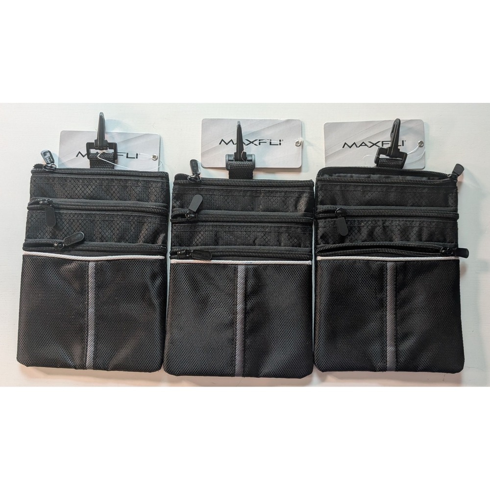Lot of 3 Maxfli Golf Valuables Pouch Black Zippered Bag with Clip MX4462 NWT